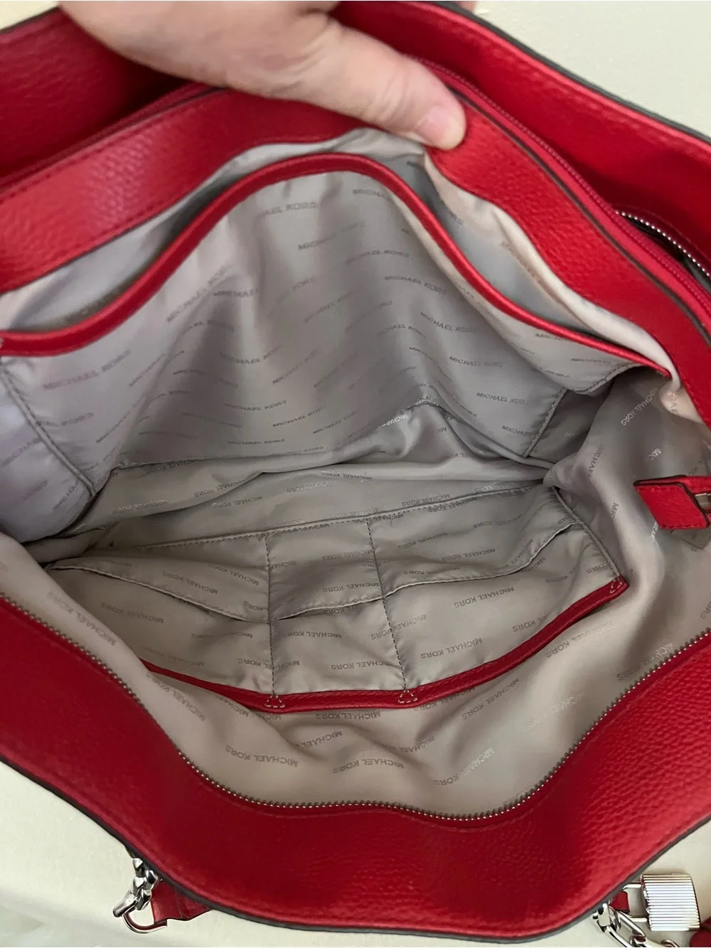 Michael Kors Pebbled Red Leather Tote/Laptop Bag with Silver Hardware